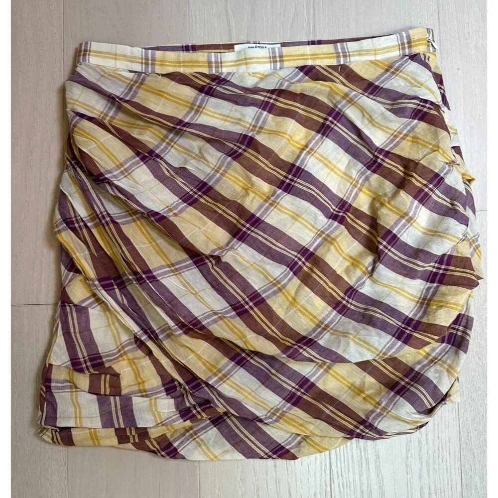 Isabel Marant Plaid Mini Skirt Chic Preppy Cotton Classic Academia Western XL